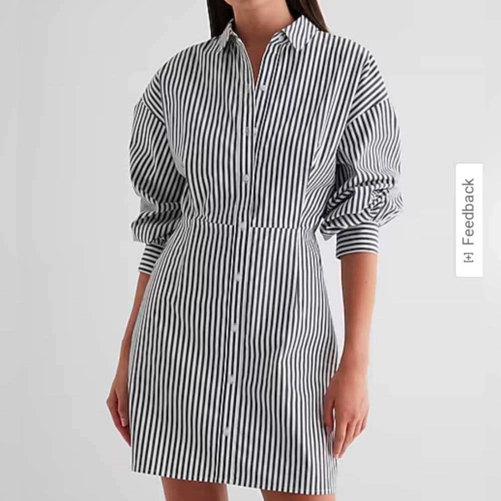 Express Dress Size XS Gray Shirt Midi Long Sleeve Buttons Elastic Waist